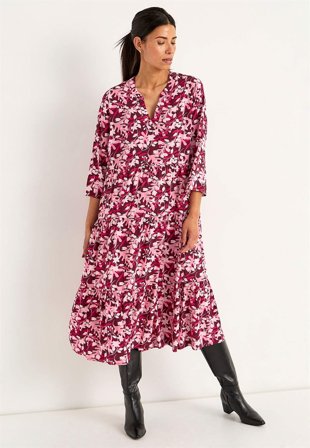Cellbes of Sweden - Klänning med volanger - vinröd / mönstrad - för damer - 38/40