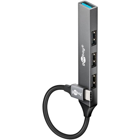 Ohut USB-keskitin 4 portilla, USB-C - USB-A, 5 Gbit/s