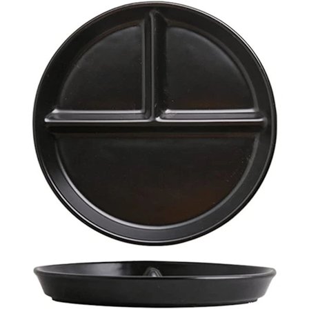 Porcelænsdelt tallerken, moderne stil, rund, 1 genanvendelig 20,2 cm tallerken til desserter, frugt, snacks, appetitvækkere, sort