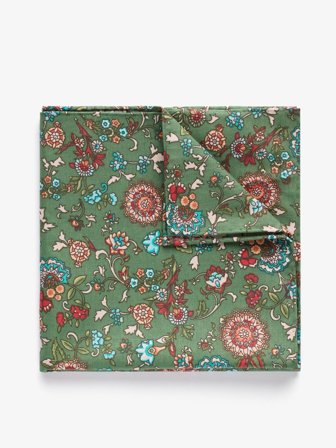 John Henric Men's Green Pocket Square Cotton Floral Size Onesize