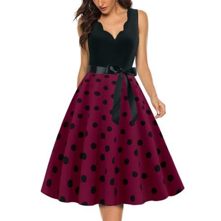 Kvinnor A Line Swing Klänningar Retro Summer V Neck Beach Sundress