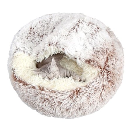 Hund- och kattsäng Mjuk plyschkudde, tältsäng för husdjur, 35-50 cm rund matta