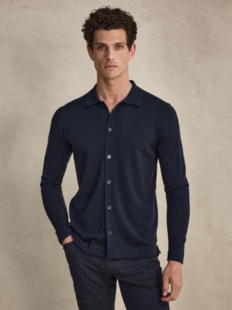 John Henric Men's Dunkelblaue Cardigan Regular Fit Size L