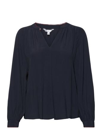 Vis Crepe Solid Raglan Blouse Bluse Langermet Marineblå Tommy Hilfiger