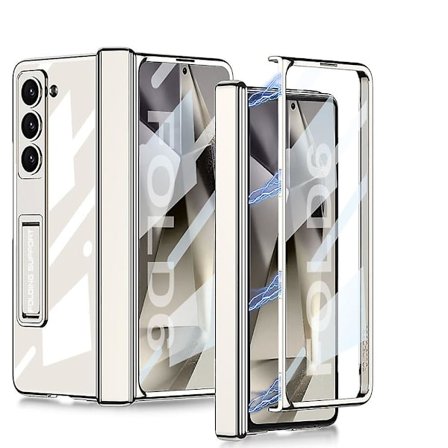 För Samsung Galaxy Z Fold 6 med Osynligt Stativ, Inbyggt Skärmskydd Smalt PC Stötsäkert Skal med Magnetisk Gångjärnsskydd