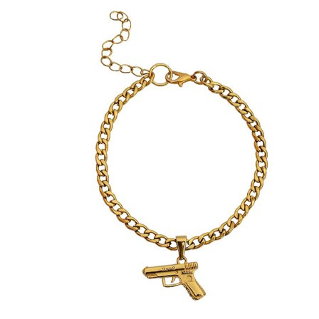 Girl Gang. Guld Gun Anklet - Stilrent Guldkedja Hänge Anklet