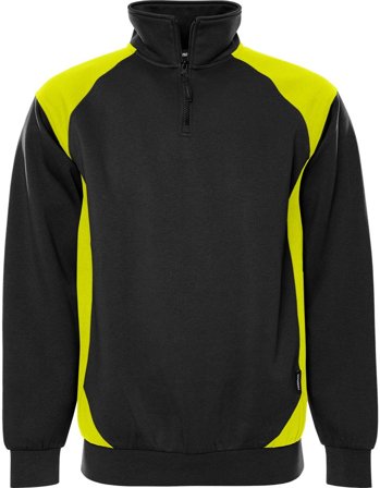 Fristads Herr Green sweatshirt med kort dragkedja 7048 GSM, Svart/Neongul