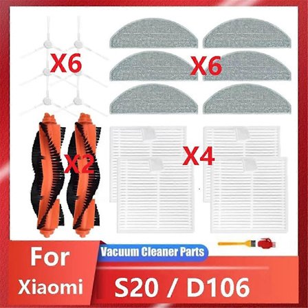 Yhteensopiva robotti-imurin S20 / D106 varaosien lisävarusteiden pääsiveltimen moppiliinan suodattimen kanssa