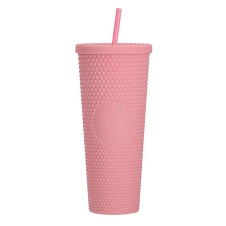 Dubbelväggig tumbler med sugrör och lock, dubbelväggig kall kopp, 24oz dubbad kopp plastmugg vattenflaska koppar för iste, smoothies och dryck