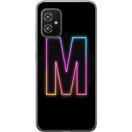 Yhteensopiva Puhelinkuori Asus Asus Zenfone 8 Neonkirjain M värinvaihtuva valotehoste mustaa taustaa vasten, moderni minimalistinen typografia vahval