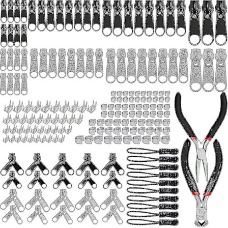 197 Pcs Zipper Repair Kit, Replacement Zip Slider Zipper Replacement With 2 Mini Pliers, For Garment, Bag, Jackets, Tents, Luggage