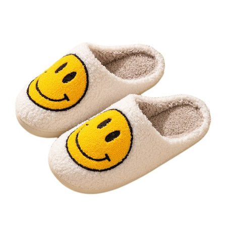Komfortable Smiley Face Plys Tøfler Hyggelige Plys Varme Slide på Hjemmetøfler med Memory Foam Hjem Slip-on Pels Tøfler Polstrede Tøfler