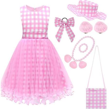 Klänningar med rosa mesh -kjol för barn med gratis tillbehör Style 4 140CM