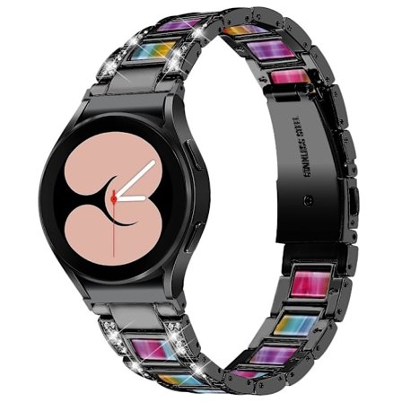 Klockarmband i rostfritt stål med strass för Samsung Galaxy Watch 4 - Svart / Färgstark