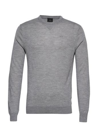 Ax Man Pullover Stickad Tröja M. Rund Krage Grå Armani Exchange