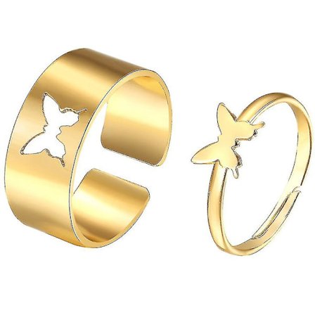 2 stk. Butterfly Ringe Butterfly Par Matching Venskab Søde Trendy Fine Ringe Sæt-colorgold