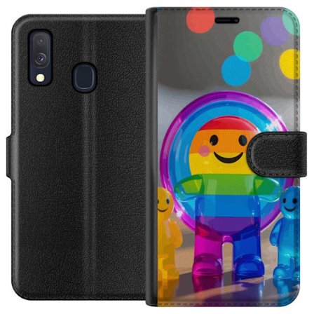 Kompatibel Tegnebogsetui til Samsung Galaxy A40 Regnbågsfärgad leksaksfigur med glatt ansikte och färgglada cirklar i lekfull studioillustration