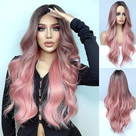 Kihara peruukki, keskijakauksella luonnollisen näköinen synteettinen peruukki, pitkät aaltoilevat peruukit, hiustenkorvausperuukit päivittäiseen 