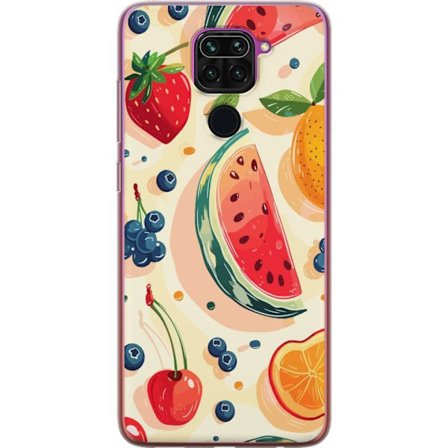 Kompatibelt Mobildeksel til Xiaomi Redmi Note 9 Lekende fruktillustrasjon med vannmelon, sitrus, jordbær, kirsebær og bær