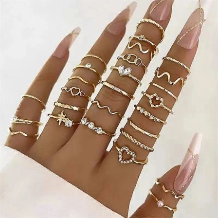 (pow yeah!) 28 st Boho Element, Geometriskt Glitter Vintage Ringset, Mode Ring, Hjärtdesign J030010-1