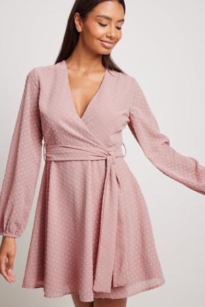 NA-KD Boho Robe mini portefeuille en dobby - Robes courtes - Rose - EU 40