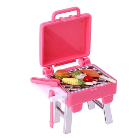 Dockhus miniatyr möbler mini grill grill med klämmor kött burgare set