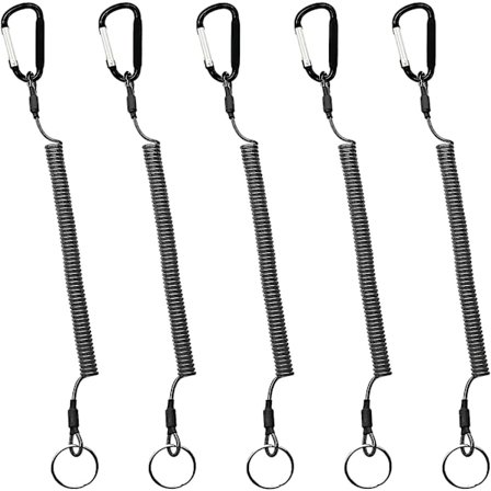 5 stk. Elastiske Spiral-Nøgleholdere Fiskesnor Sikkerhedssnor Trækbar Rem Med Karabinhage For At Forhindre Tabte Nøgler Tang Og Værktøj