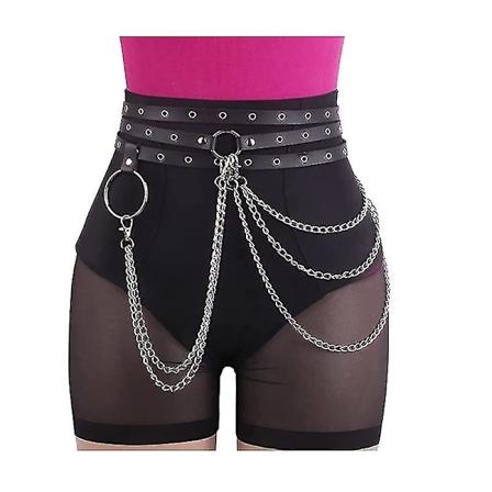 Suuyar Nahkainen Vyötäröketju Musta Tupsu Nahkainen Vyövyö Goottilainen Kerroksellinen Vartaloketju Vyövyö Korut Naisille Ja Tytöille p10 black 3.2cm 