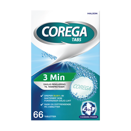 Corega Rensetabletter 3 minutes, 66 stk.