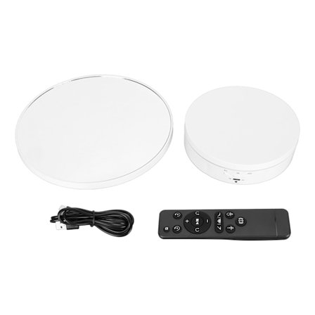 Roterende Display Stativ 2 i 1 Automatisk 360 Graders Elektrisk Pladespiller med Fjernbetjening til Fotografering Produkt Smykker Hvid