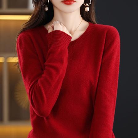 Kvinner Strikket Høst Vinter Genser Hestesko Crew Neck Inner Bunnskjorte Løs Genser Red XL