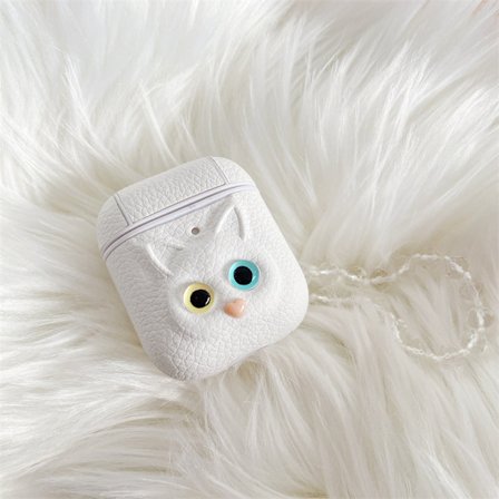Bluetooth Hörlurar Fodral Stöttåligt Tåligt Frostat Kattdesign Skyddande Skal för AirPods 1 2 Generation Vit Enkelt Fodral