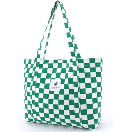 Rutiga canvas tote bag (grön 52*20*32cm) mjuk tote för kvinnor