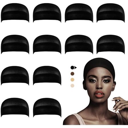 (Musta) 12 kappaletta peruukkia myssy pitsi etuosa peruukit, peruukki myssy pitää peruukki paikallaan, hiusverkko peruukkeja varten, sukka peruukki 