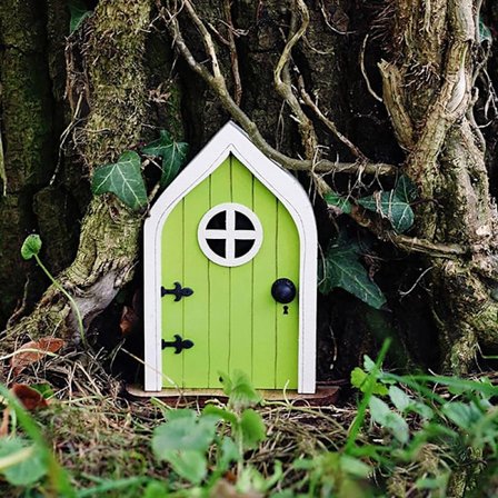 Miniatyr Fairy Elf Dörr Dockhus Vägg Trädgård Skulptur Dörr Green