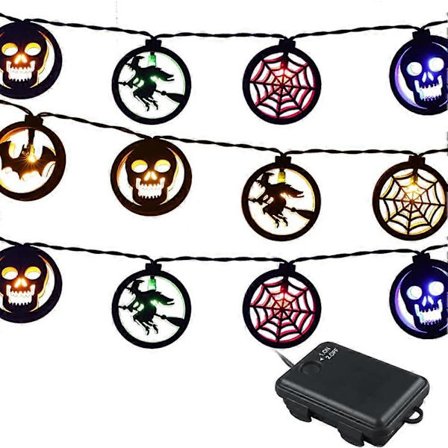 Halloween Party Ljusslinga, 3 meter Batteridriven 20 LED Halloween Dekorationer Fladdermus Dödskalle Ljusslinga