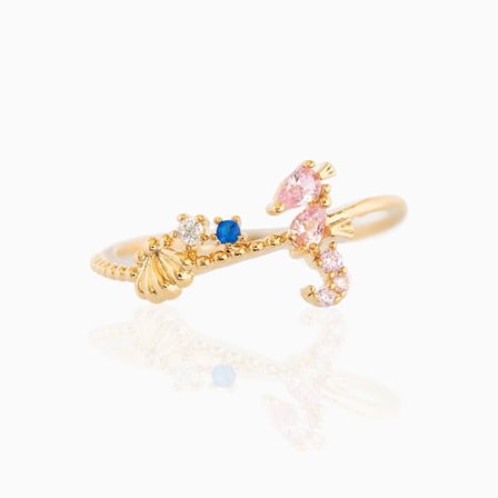 Marine Animal Rings for Women Colored Zircon Sterling Gold Crab Seahorses Whales Ring for Teen Girls Mother's Day Christmas Jewelry, One Size: 7