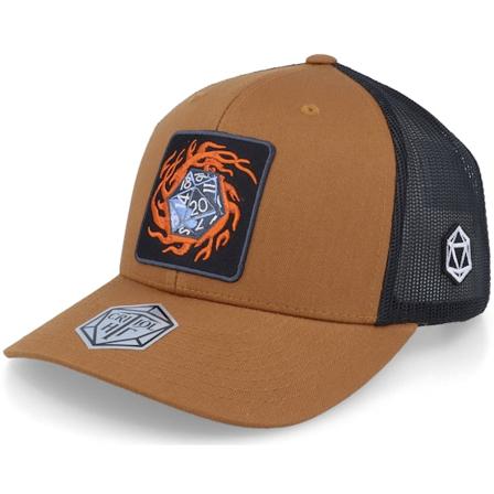 Critiql Hit - Flaming D20 Patch Caramel/Black Trucker Trucker Brown Cap - @ Hatstore