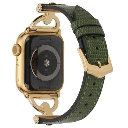 Apple Watch (41 mm) klockarmband i texturerat PU-läder - Grön / Guld Guld