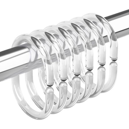 Duschdraperiringar i plast, duschdraperikrokar, 24 C-formade duschdraperikrokar, genomskinliga duschdraperikrokar för badrum