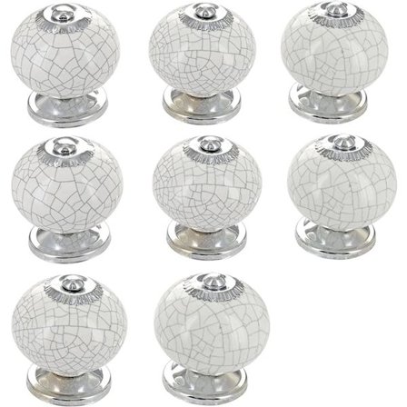 Hvide Crackle Håndlavede Design Runde Keramiske Dørhåndtag, Vintage,