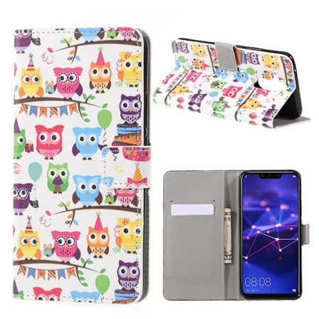 Huawei Mate 20 Lite flipfodral i läder med mönsterutskrift - Flera Söta Ugglor