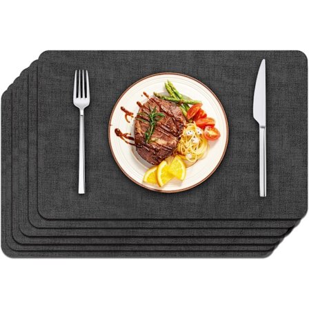 6 st grå konstläder placemats, 12 x 17 tum, vattentäta, värmebeständiga, halkfria matbordstabletter