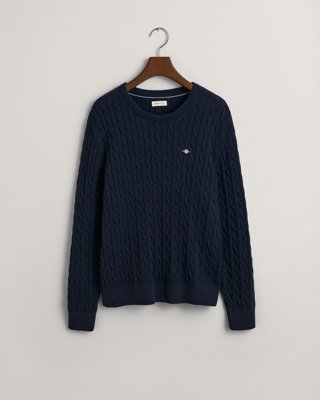 GANT - Kabelstrikket genser med rund hals til ungdom evening blue