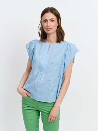 BRANDTEX - Bluse - Lys Blå - Prikket