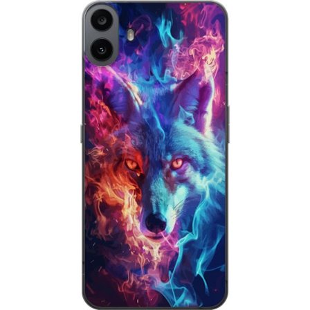 Kompatibelt Mobilskal till Nothing Nothing CMF Phone 1 Intensiv varg med blå och orange eld runt ansiktet, kraftfull fantasyillustration med magisk e