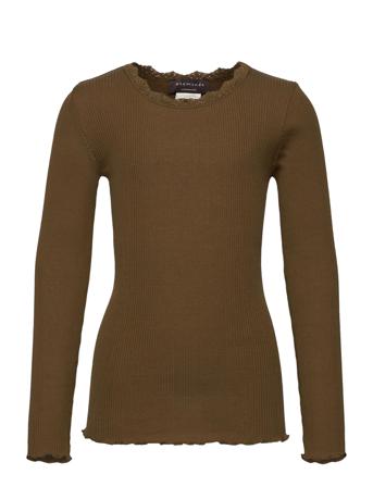 Silk T-Shirt Ls W/ Lace Langærmet T-shirt Grøn Rosemunde Kids