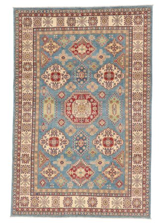 Noué À La Main Kazak Fine Tapis 198X298 De Laine Marron/Jaune Foncé