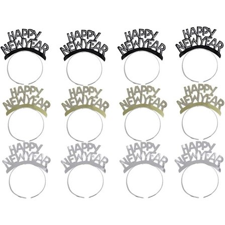 GOTT NYTT ÅR Huvudband Tiara Nyårsfest Favoriter Guld Silver Svart 12 Stycken