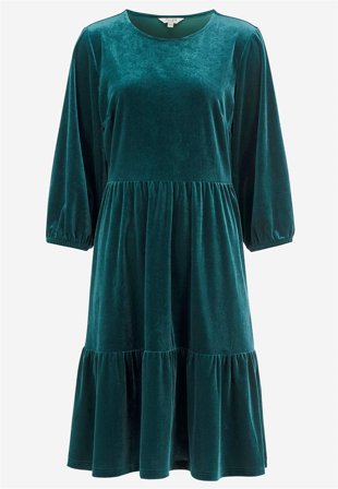 Cellbes of Sweden - Fløjlskjole med volanter i petrolgrøn til damer i størrelse 54/56